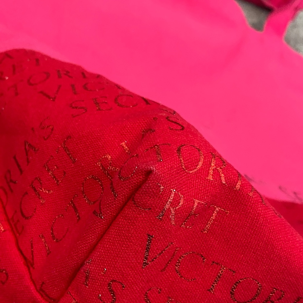 Victoria's Secret Vibrant Pink and Red Canvas Tote Metallic Beach Summer Travel - Picture 10 of 16